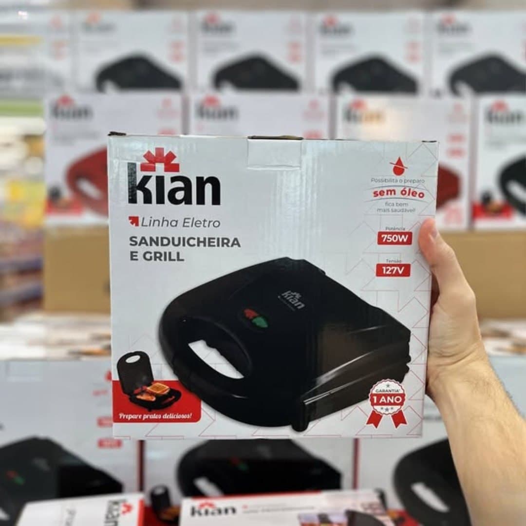 Sanduicheira Grill 2 Em 1 Kian Preta Elétrica 750w